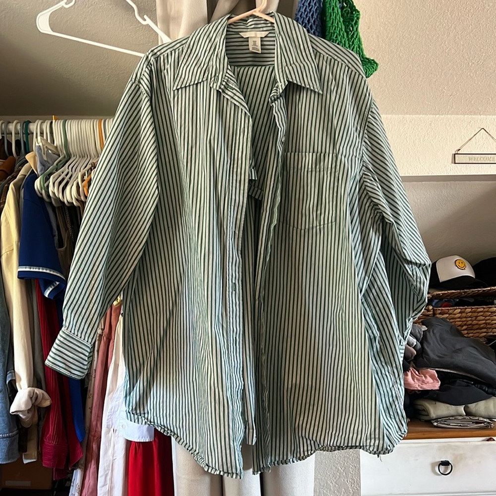 H&M Set Green Striped Matching Oversized Set M L